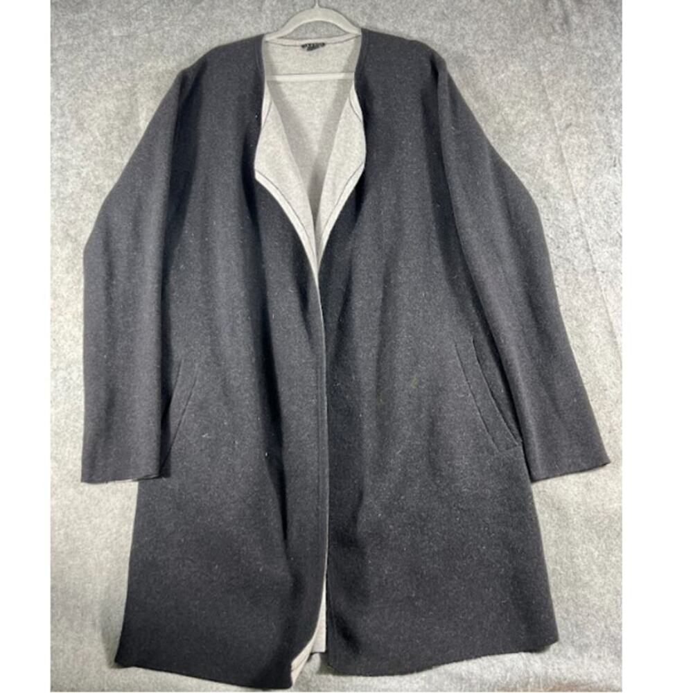 Theory Wool Blend Open Front Cardigan Longline Coat Womens M Black Reversible